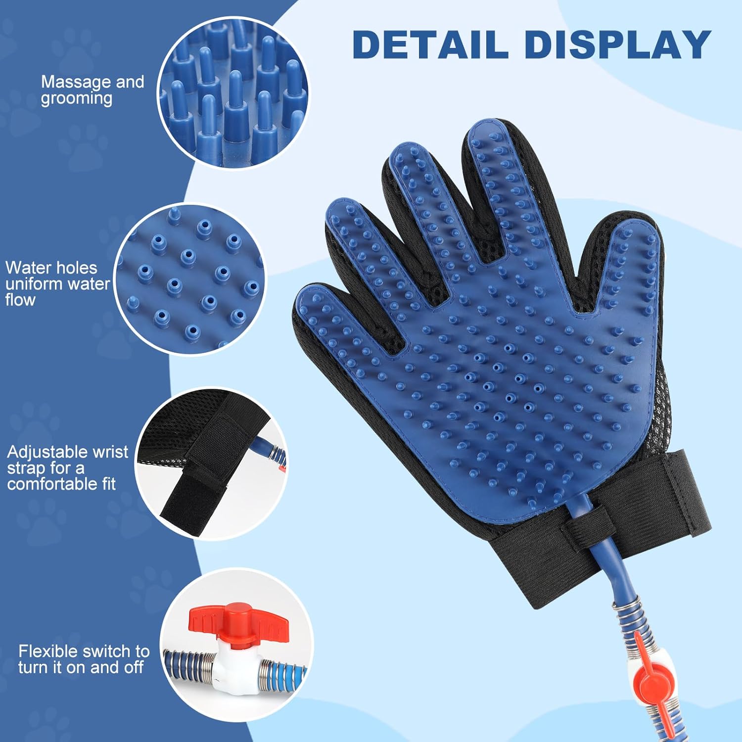 KECUSIN Pet Shower Sprayer, Dog Shower Attachment, Adjustable Spray Head with Massage Glove Style, Both Brush and Wipes, Dog Bath Tool Contains 88" Flex Hose, Two Indoor & Outdoor Faucet Adapters