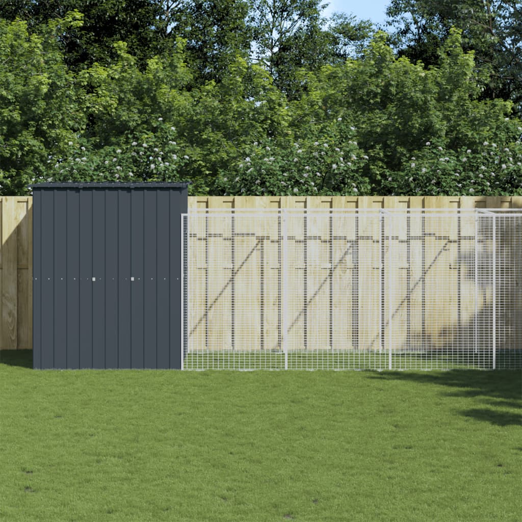 NNEVL Dog House with Run Anthracite 165x1271x181 cm Galvanised Steel