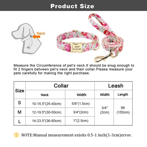 Personalised Floral Dog Collar and Leash Set