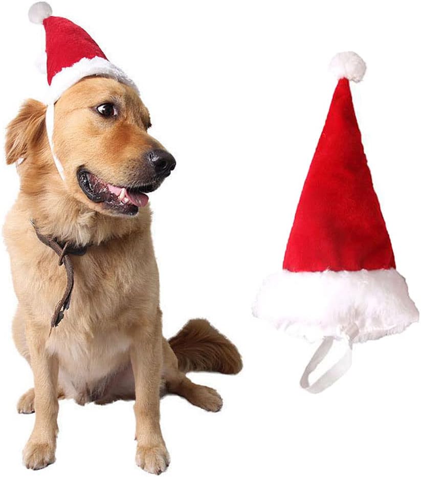 Adjustable 3D Christmas Santa Hat for Big Dogs Pets Holiday Party (Large)