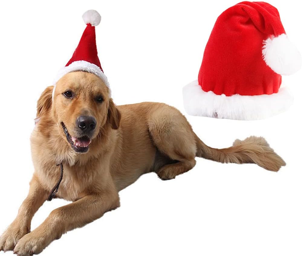 Adjustable 3D Christmas Santa Hat for Big Dogs Pets Holiday Party (Large)