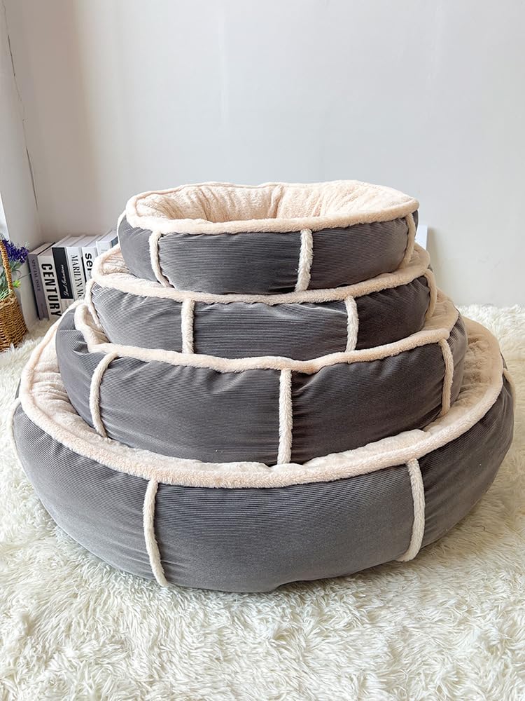 Large 90cm Round Dog Bed - Extra Wide Bolster Cushion Bed with High Walls, Plush PP Cotton Filling & Non-Slip Base for Big Dogs (Grey Blue,XL(90 * 90 * 23cm))