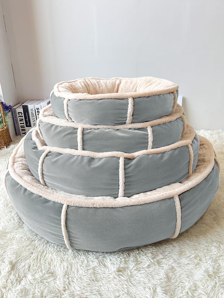 Large 90cm Round Dog Bed - Extra Wide Bolster Cushion Bed with High Walls, Plush PP Cotton Filling & Non-Slip Base for Big Dogs (Grey Blue,XL(90 * 90 * 23cm))