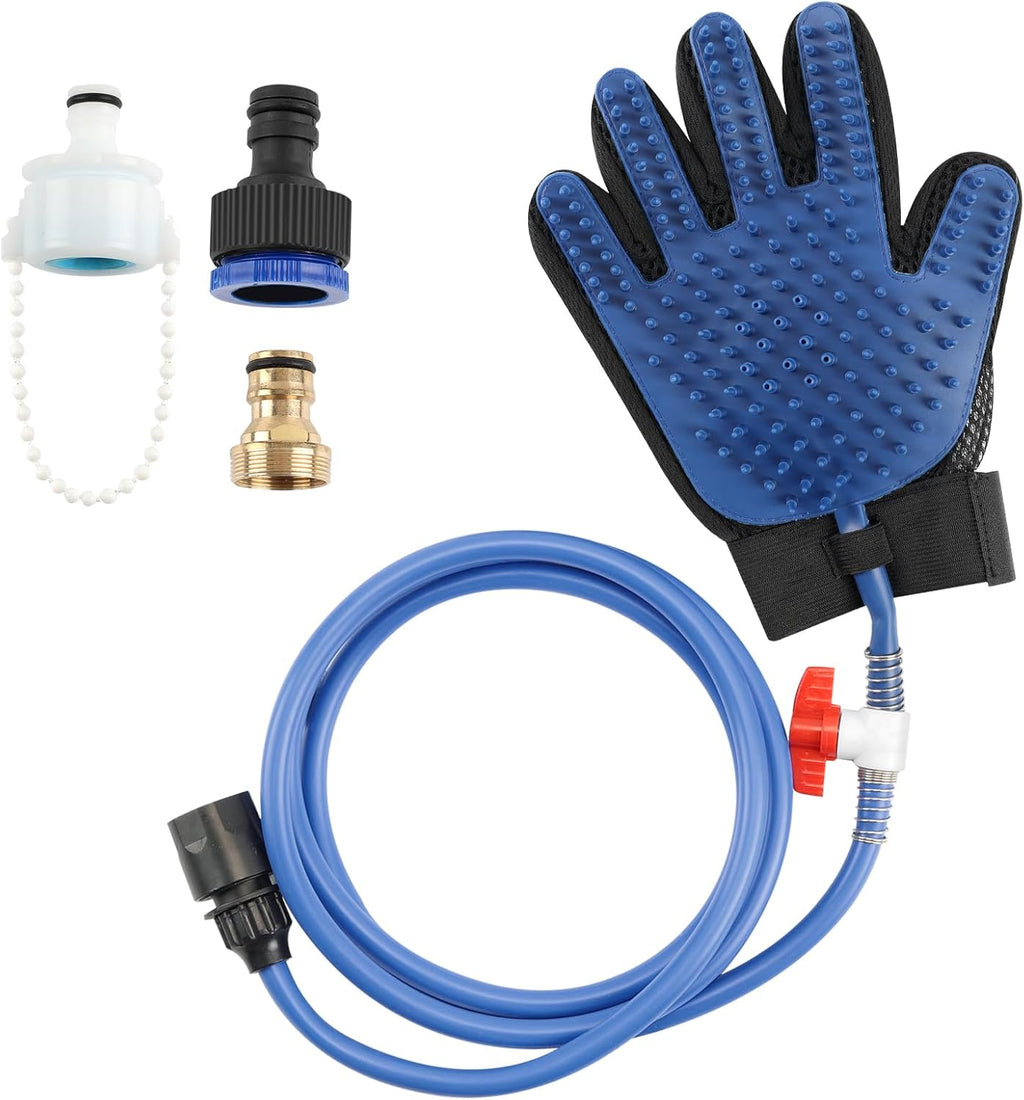 KECUSIN Pet Shower Sprayer, Dog Shower Attachment, Adjustable Spray Head with Massage Glove Style, Both Brush and Wipes, Dog Bath Tool Contains 88" Flex Hose, Two Indoor & Outdoor Faucet Adapters