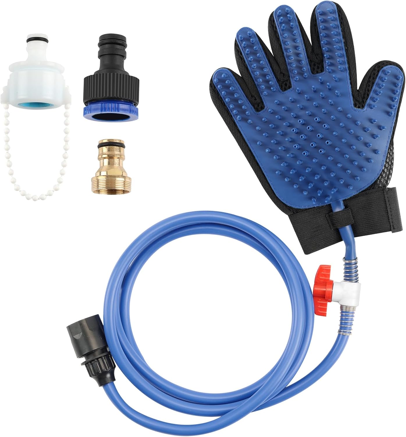 KECUSIN Pet Shower Sprayer, Dog Shower Attachment, Adjustable Spray Head with Massage Glove Style, Both Brush and Wipes, Dog Bath Tool Contains 88" Flex Hose, Two Indoor & Outdoor Faucet Adapters