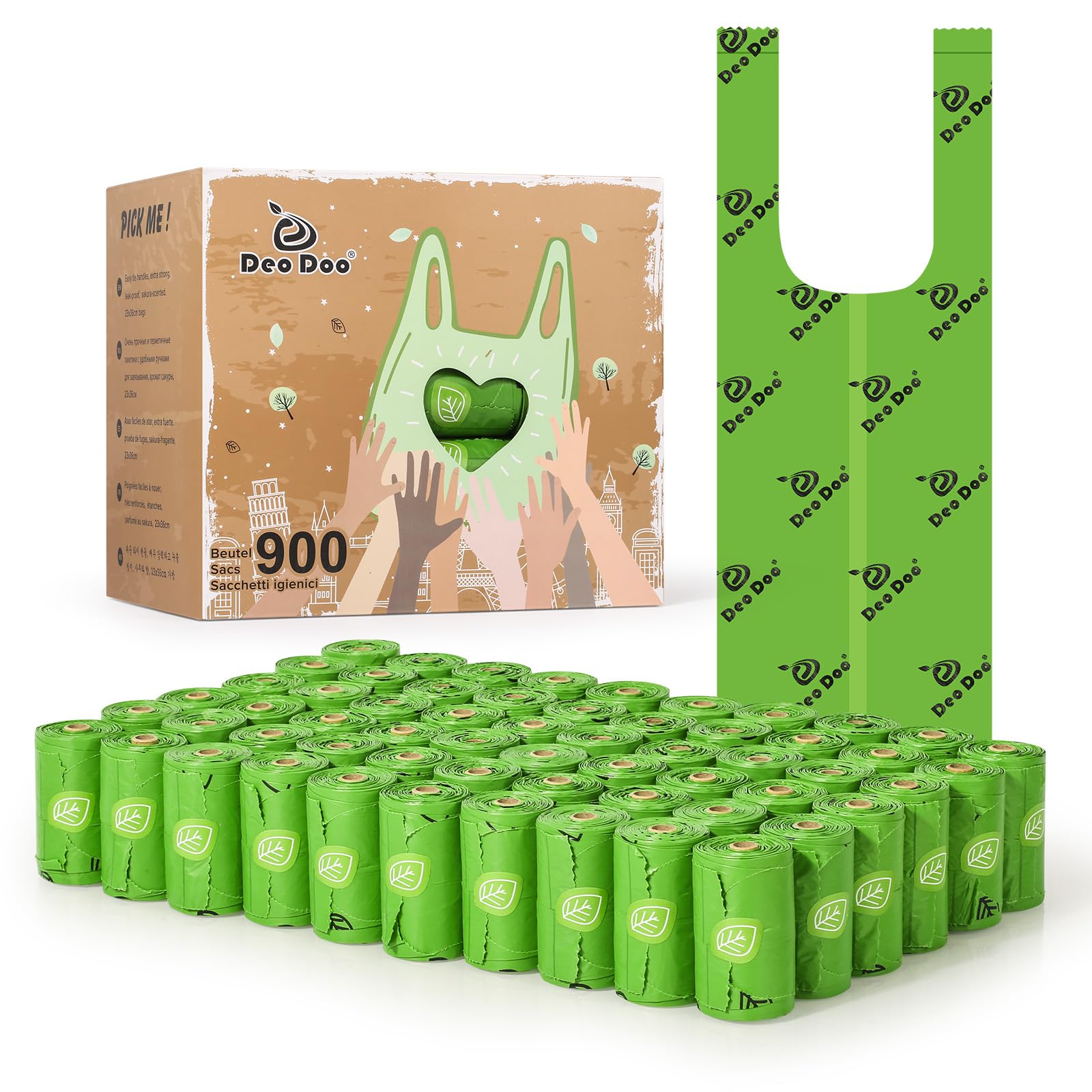 Dog Poop Bags with Handles Sakura Scented 120 Counts 8 Rolls Leak Proof and Extra Thick Waste Bags Refill Rolls for Small Medium Large Dogs and Cats
