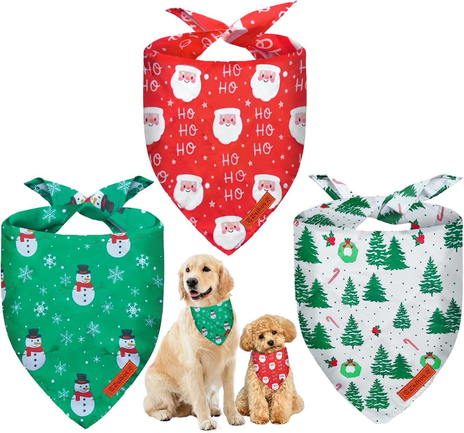 Christmas Dog Bandanas, 3 Pack Christmas Tree and Santa Claus Dog Scarf for Boy and Girl, Premium Durable Fabric, Holiday Bandana for Small Medium Large Dogs