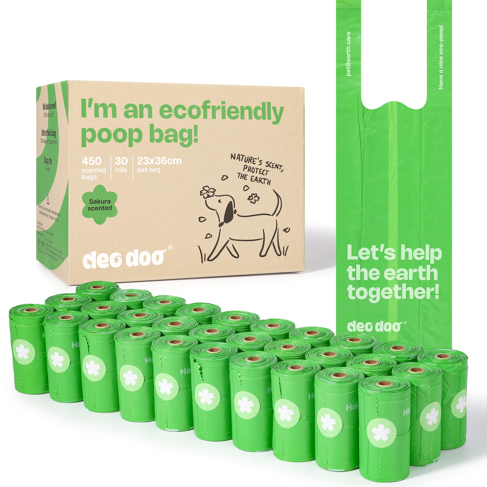 Dog Poop Bags with Handles Sakura Scented 120 Counts 8 Rolls Leak Proof and Extra Thick Waste Bags Refill Rolls for Small Medium Large Dogs and Cats