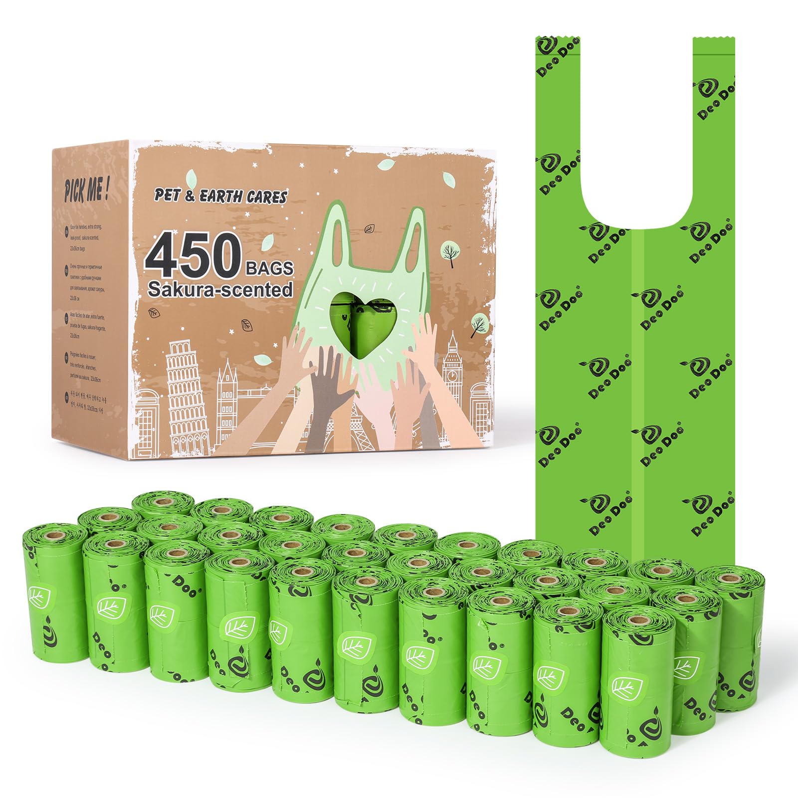 Dog Poop Bags with Handles Sakura Scented 120 Counts 8 Rolls Leak Proof and Extra Thick Waste Bags Refill Rolls for Small Medium Large Dogs and Cats