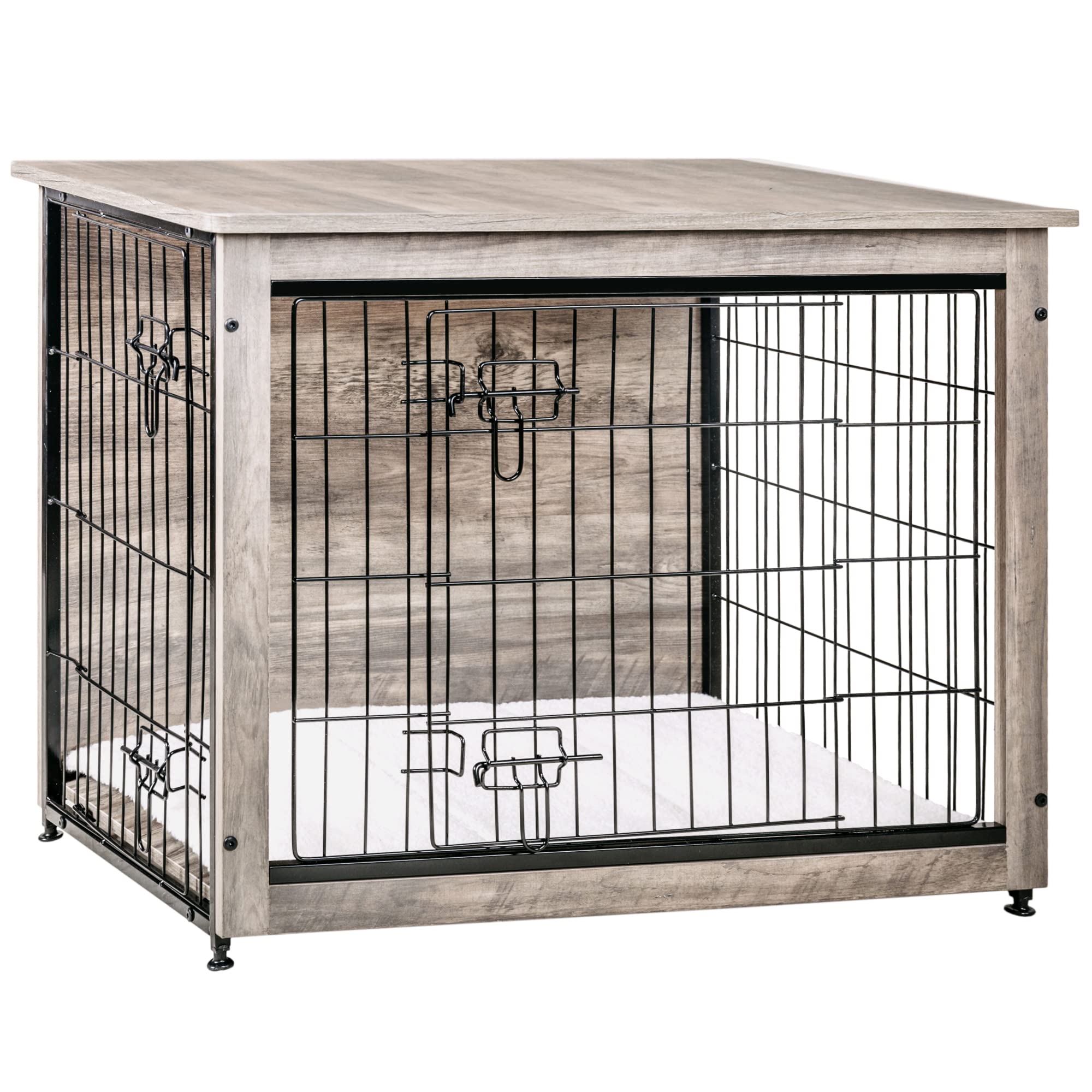 DWANTON Dog Crate Furniture with Cushion, Wooden Kennel Table with Double Doors, Indoor Dog House, Small/Medium/Large/Extra Large Size, 27.2" L, Rustic Brown