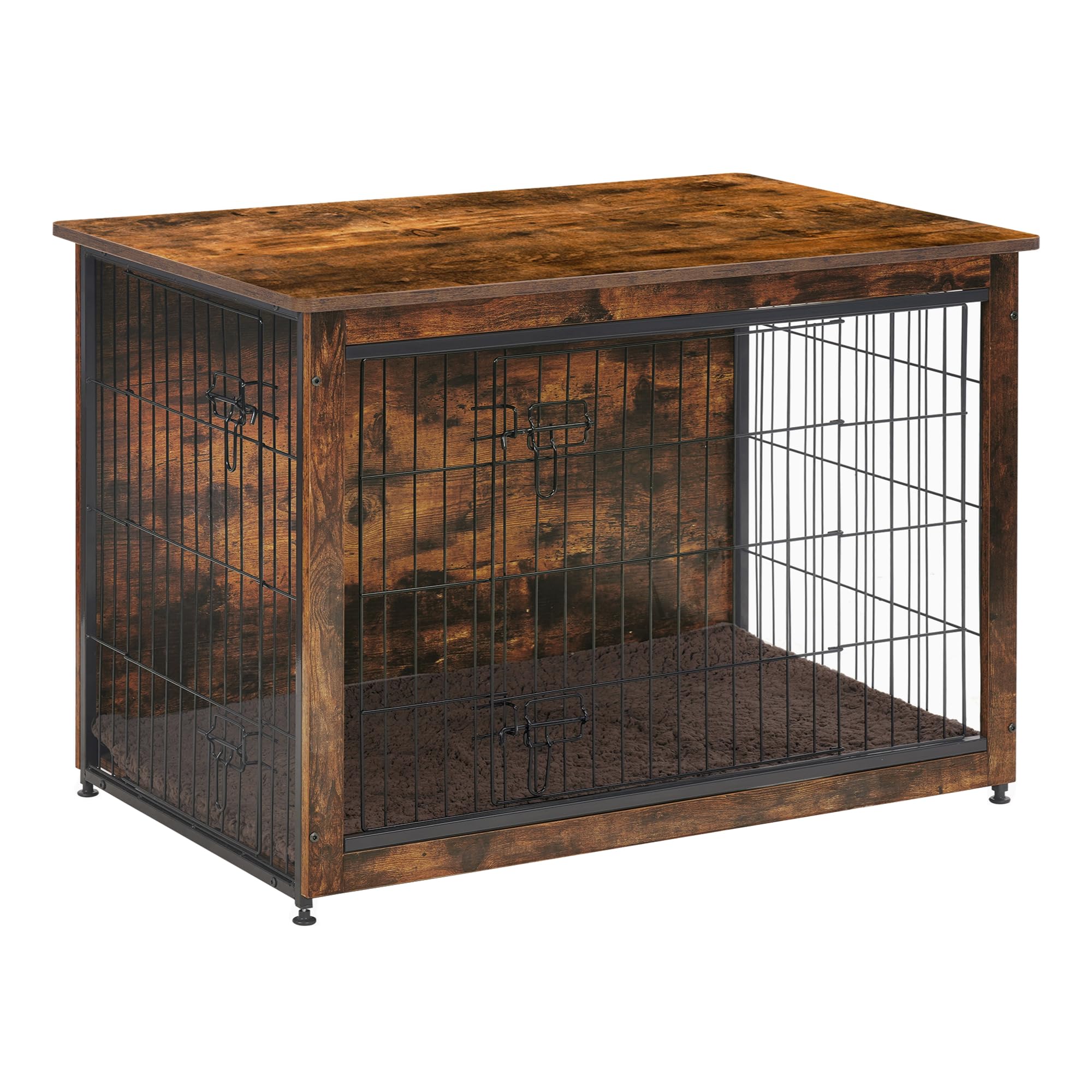 DWANTON Dog Crate Furniture with Cushion, Wooden Kennel Table with Double Doors, Indoor Dog House, Small/Medium/Large/Extra Large Size, 27.2" L, Rustic Brown
