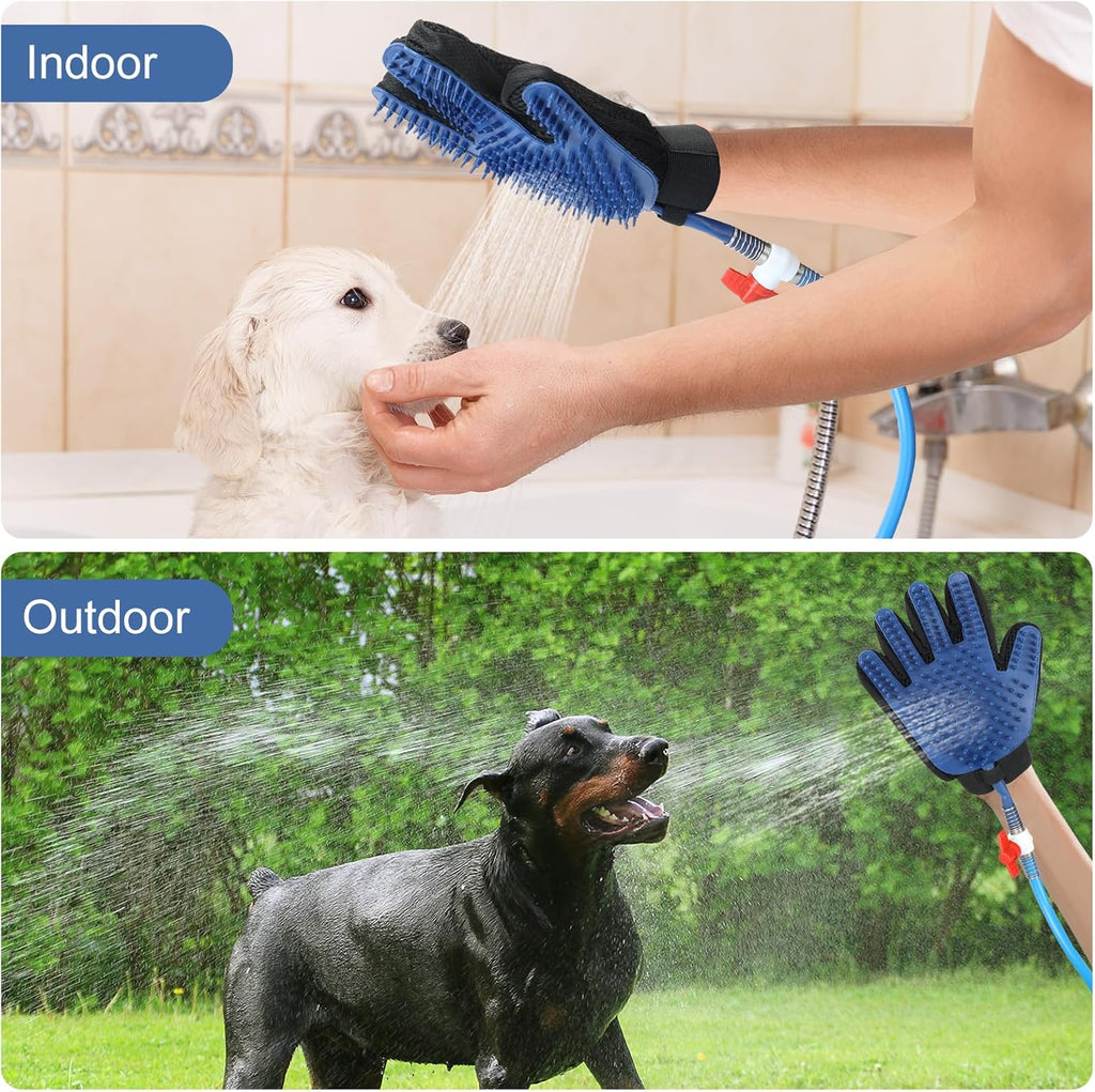 KECUSIN Pet Shower Sprayer, Dog Shower Attachment, Adjustable Spray Head with Massage Glove Style, Both Brush and Wipes, Dog Bath Tool Contains 88" Flex Hose, Two Indoor & Outdoor Faucet Adapters