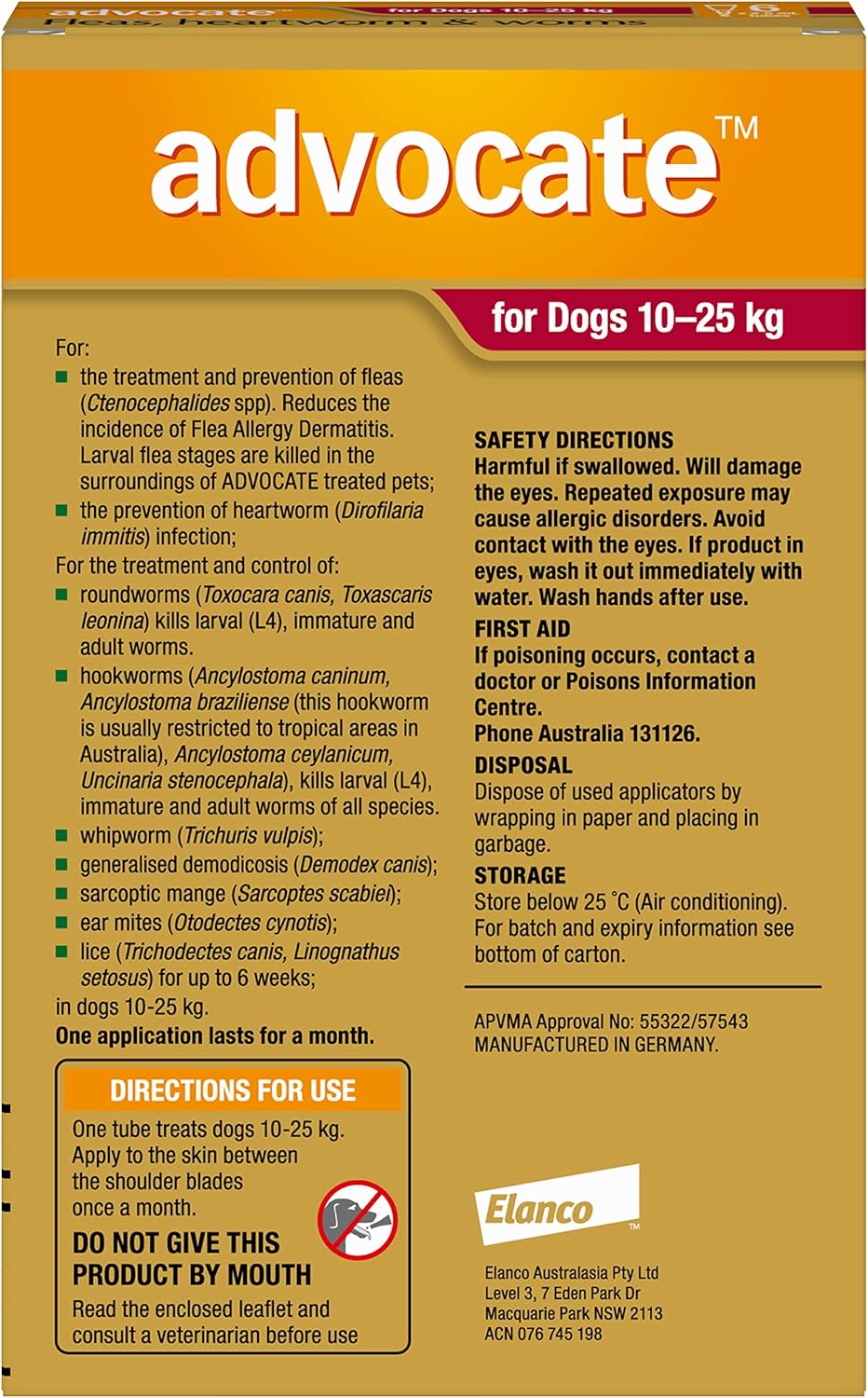 Advocate Dog, Monthly Spot-On Protection from Fleas, Heartworm and Worms, Six Pack Flea Treatment for Large Dogs 10-25 kg, 6 Pack