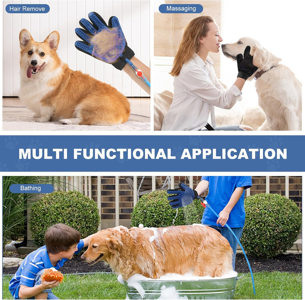 KECUSIN Pet Shower Sprayer, Dog Shower Attachment, Adjustable Spray Head with Massage Glove Style, Both Brush and Wipes, Dog Bath Tool Contains 88" Flex Hose, Two Indoor & Outdoor Faucet Adapters