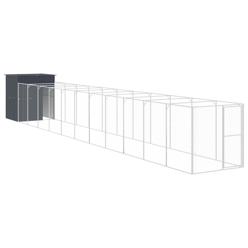 NNEVL Dog House with Run Anthracite 165x1271x181 cm Galvanised Steel