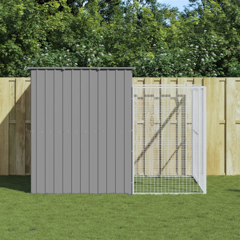 NNEVL Dog House with Run Light Grey 214x253x181 cm Galvanised Steel