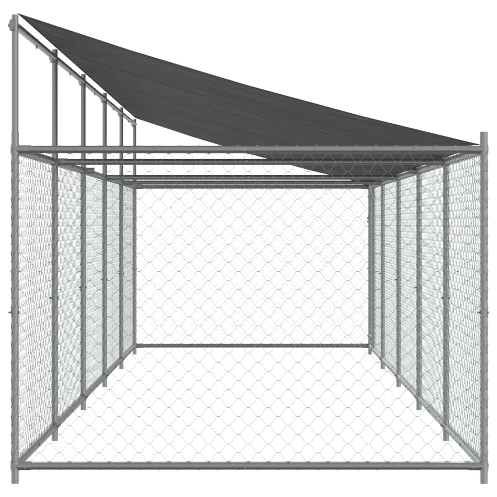 NNEVL Dog Cage with Roof and Door Grey 10x2x2 m Galvanised Steel