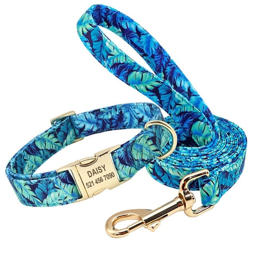 Personalised Floral Dog Collar and Leash Set