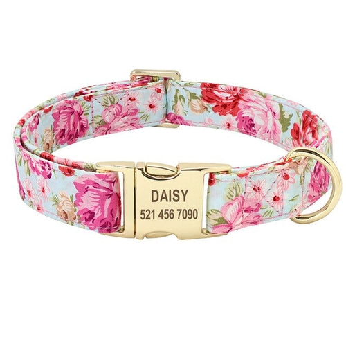 Personalised Floral Dog Collar and Leash Set