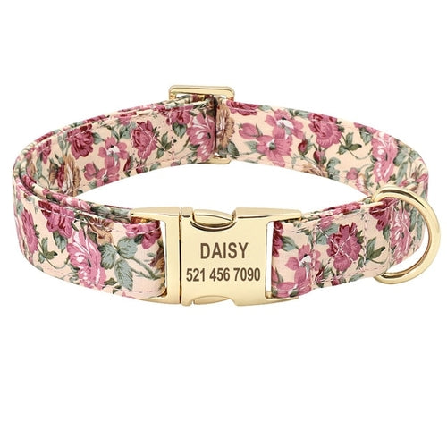 Personalised Floral Dog Collar and Leash Set