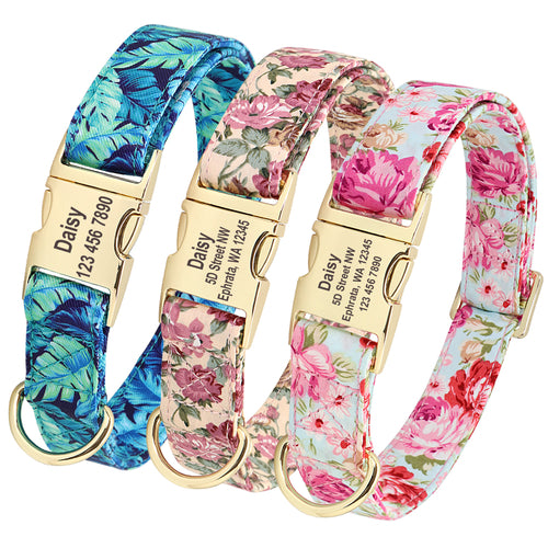 Personalised Floral Dog Collar and Leash Set